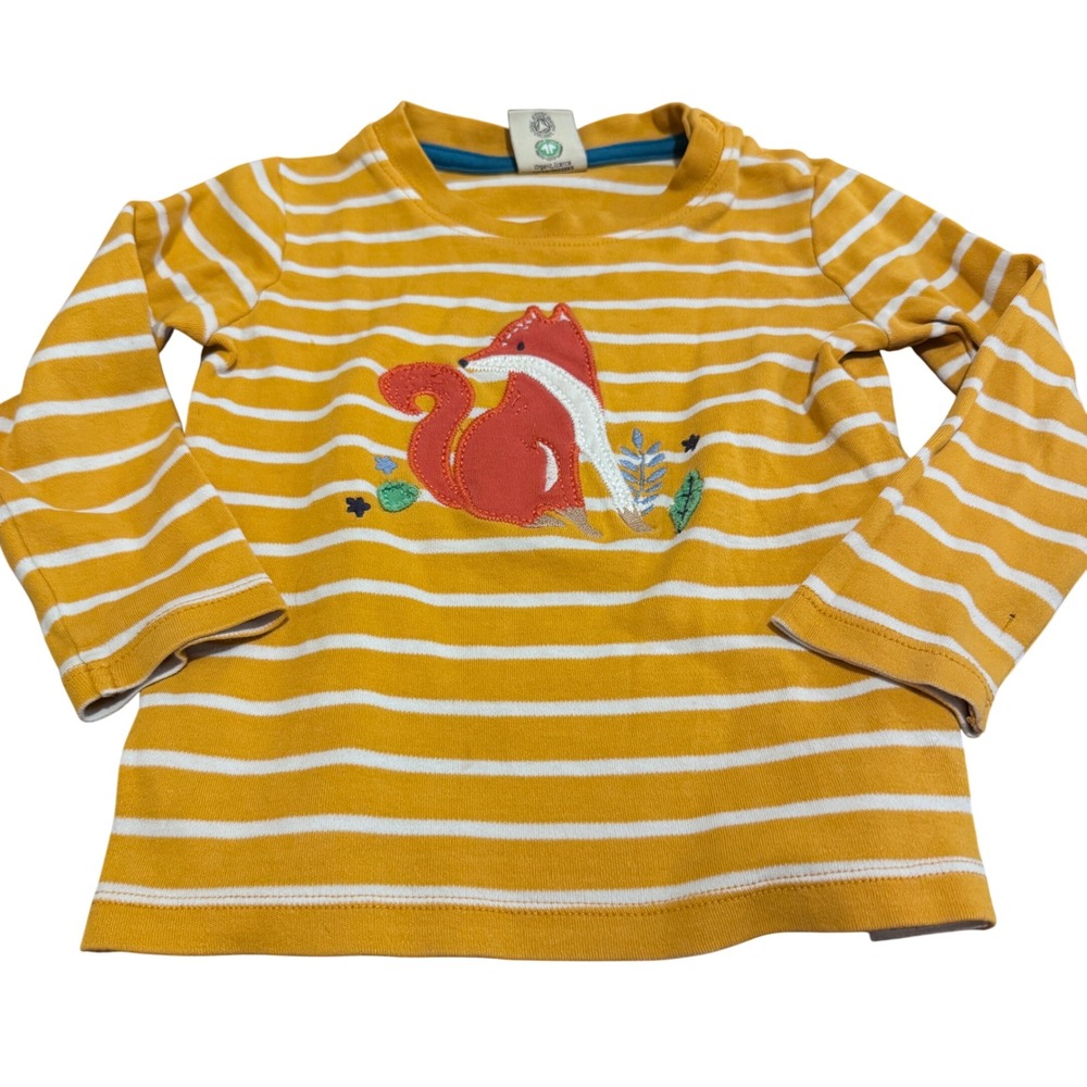 Frugi Organic Cotton Fox Stripe Long Sleeve Tee Mustard Yellow 18-24 Months